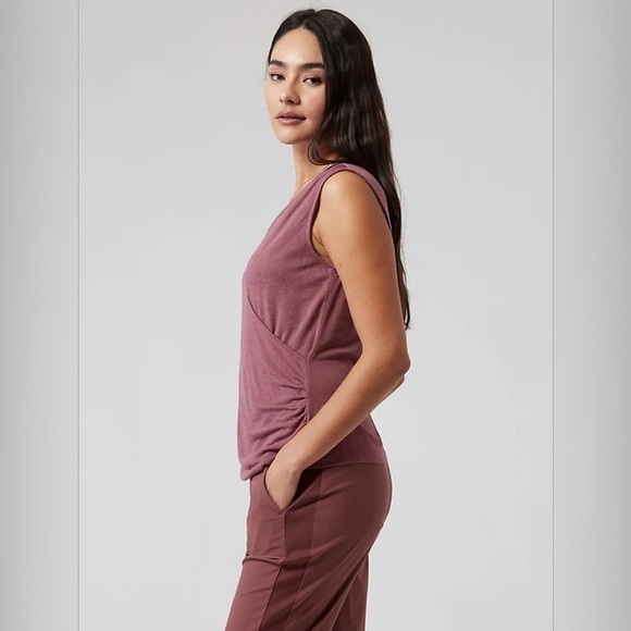 Athleta Breezy Wrap  Tank‎ Top Women’s Size Small Pink Tawny Rose Ruching V-Neck - Picture 3 of 9